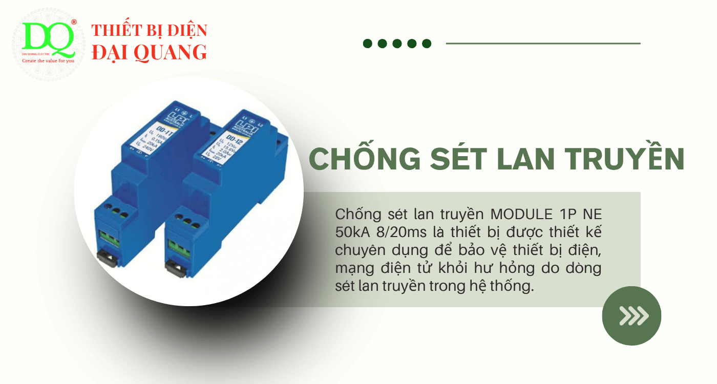 Chống sét lan truyền MODULE 1P NE 50kA 8/20ms – Giải pháp bảo vệ hệ thống điện hiệu quả tại Thiết bị điện Đại Quang