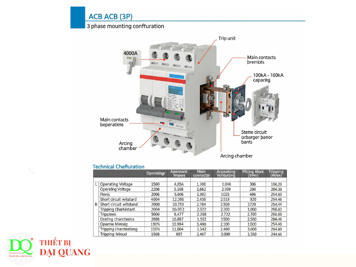Thông số kỹ thuật của ACB 3P 4000A 100kA Fixed thiết bị điện đại quang