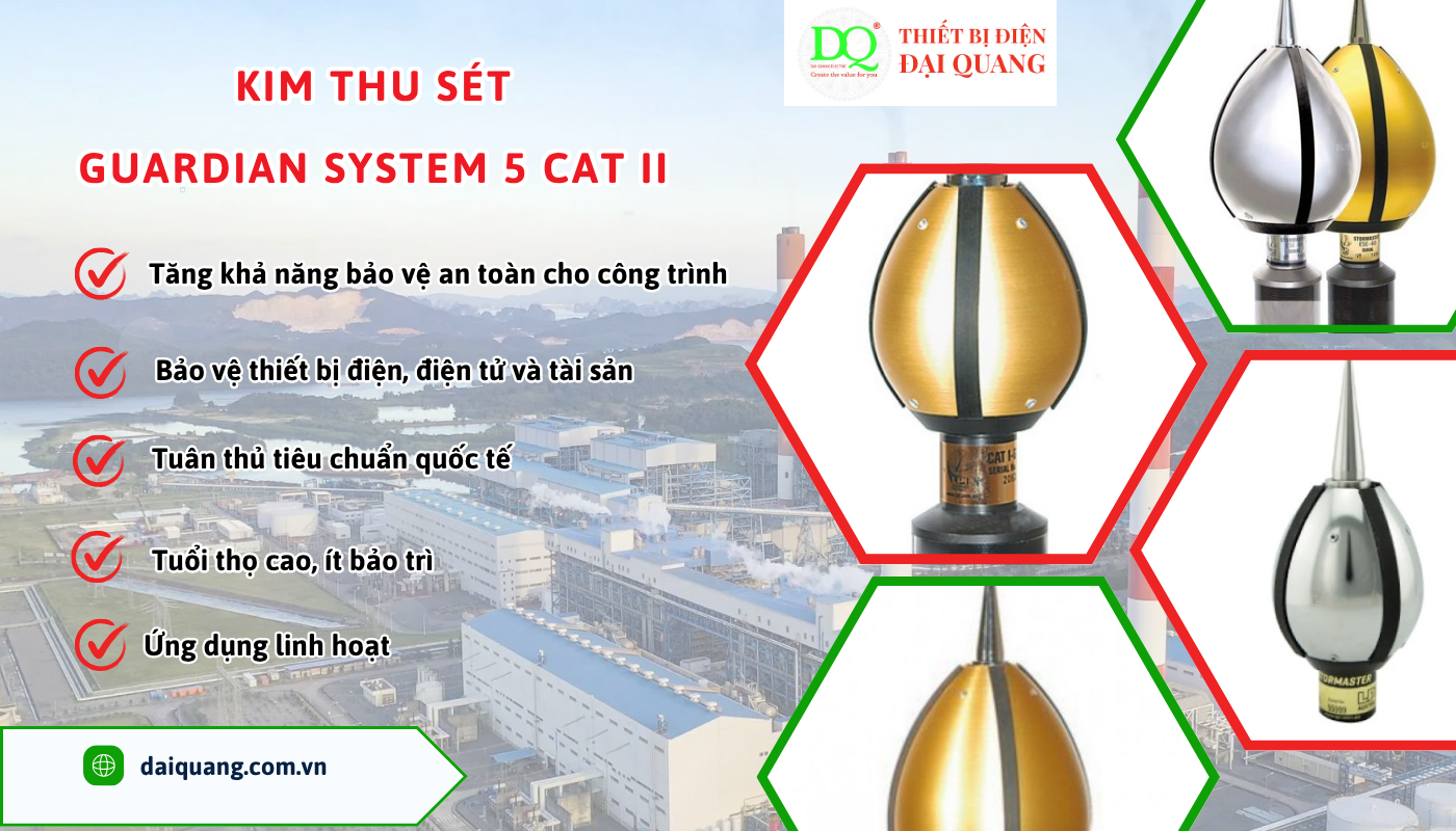 Ứng dụng thực tế của kim thu sét Guardian System 5 CAT II thiết bị điện đại quang