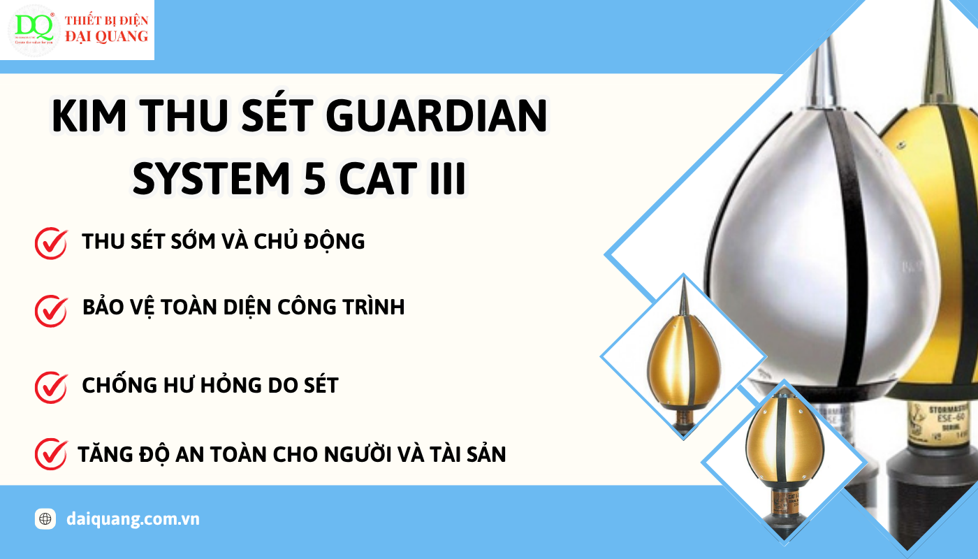Ứng dụng thực tế của kim thu sét Guardian System 5 CAT III thiết bị điện đại quang