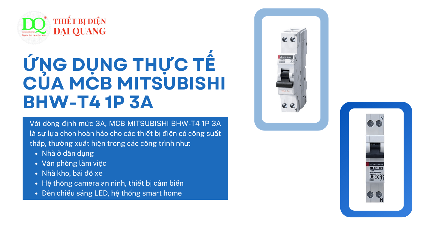 Ứng dụng thực tế của MCB MITSUBISHI BHW-T4 1P 3A tại Thiết bị điện Đại Quang