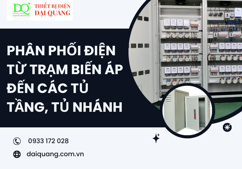 Phân phối điện từ trạm biến áp đến các tủ tầng, tủ nhánh tại thiết bị điện đại quang