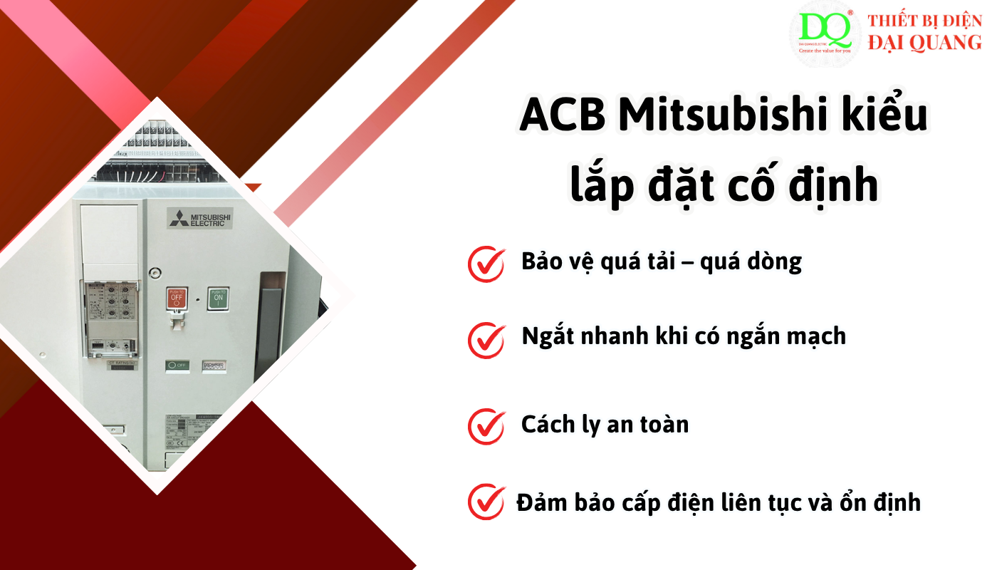 Ứng dụng thực tế của ACB Mitsubishi kiểu lắp đặt cố định tại thiết bị điện đại quang